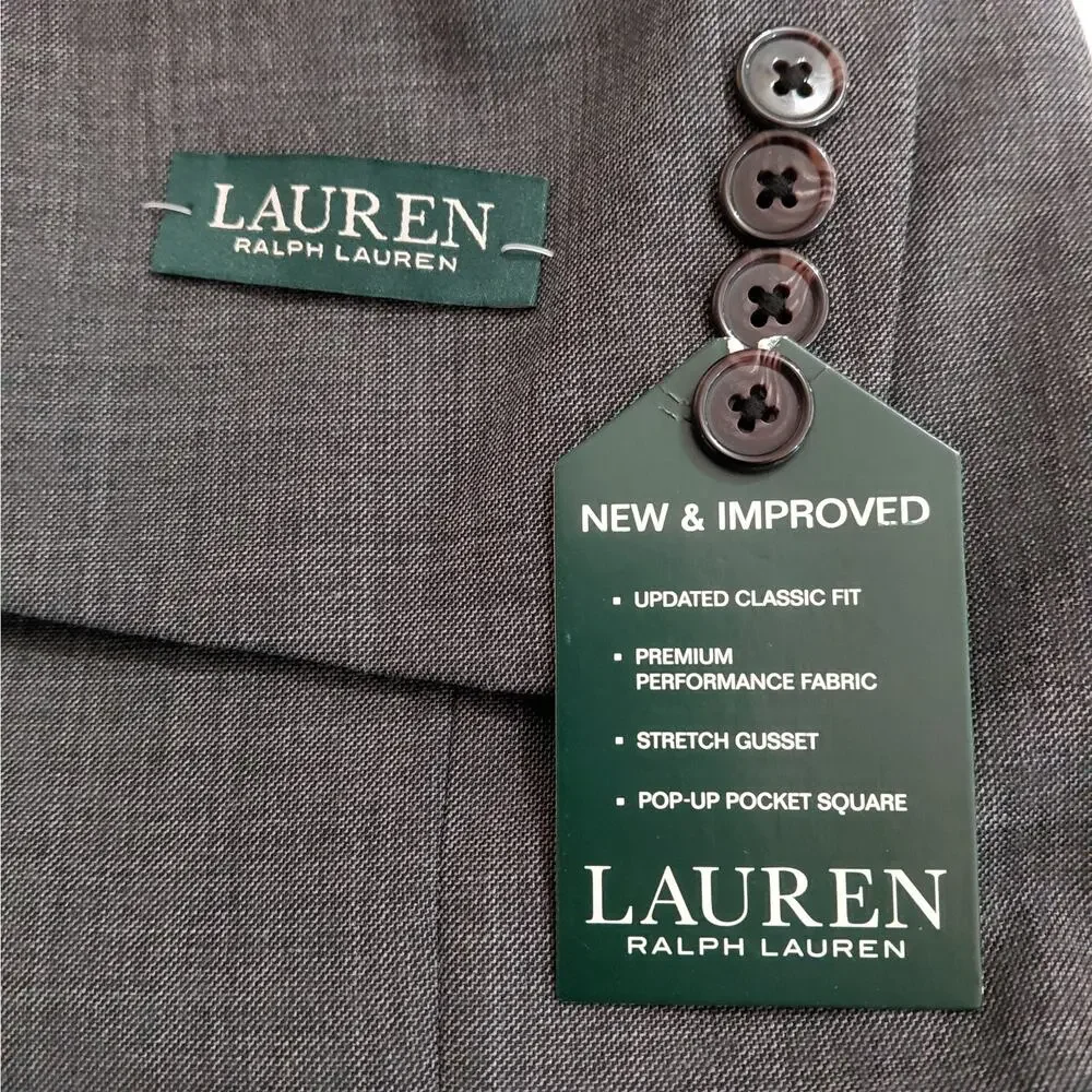 Lauren Ralph Lauren Mens Blazer Sz 42R Gray Wool Blend Ultraflex Stretch Jacket